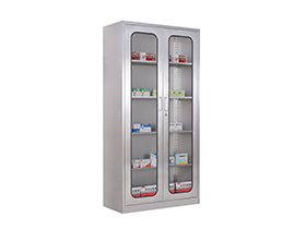 Full height 2 glass door stainless cabinet