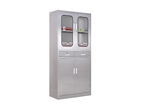 Full height stainless cabinet with 2 drawers 2 glass doors