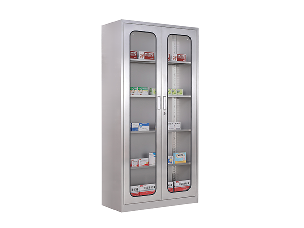 Full height 2 glass door stainless cabinet